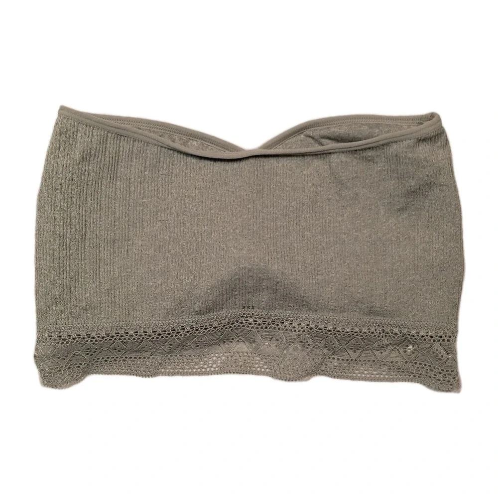 Lucky Brand Womens Seamless Bandeau Bra Gray Large Removable Pads Lace Strapless - Picture 3 of 8